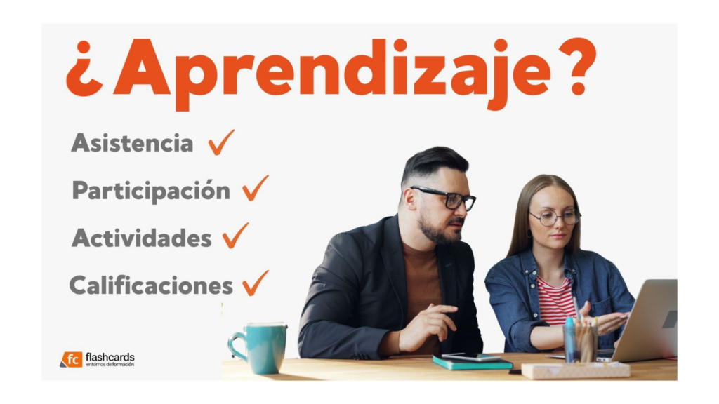 Infografía sobre evaluación del aprendizaje de Entornos de Formación con lista de asistencia, participación, actividades y calificaciones