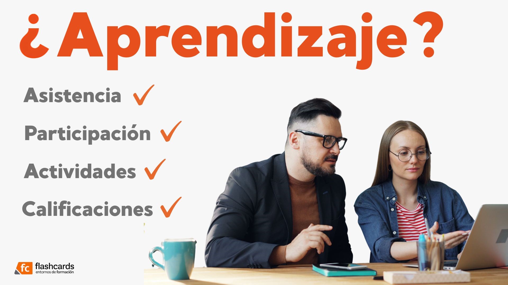 Infografía sobre evaluación del aprendizaje de Entornos de Formación con lista de asistencia, participación, actividades y calificaciones